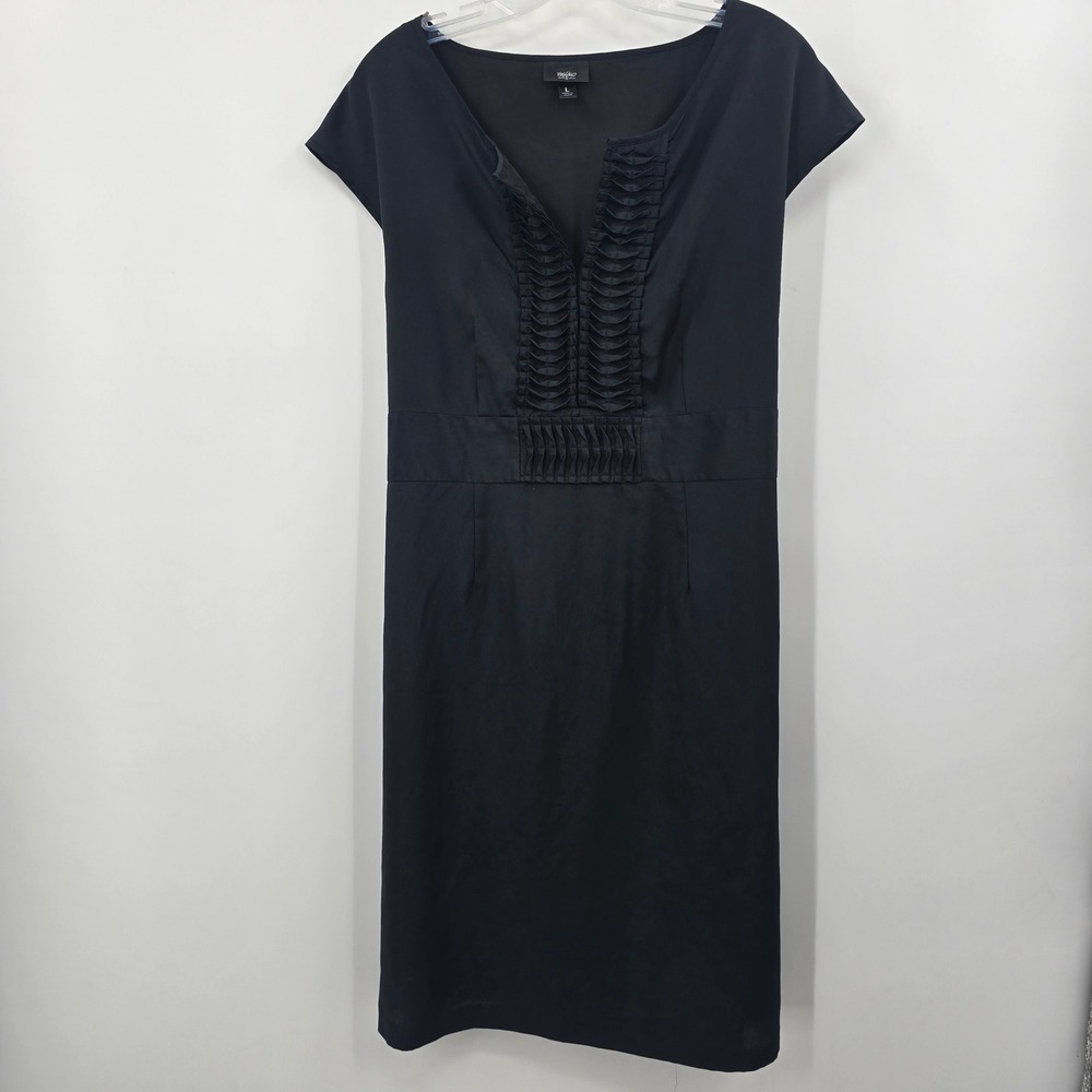 Mossimo Black Pleated Ruffle Sheath Dress Cap Sleeve V-Neck Large